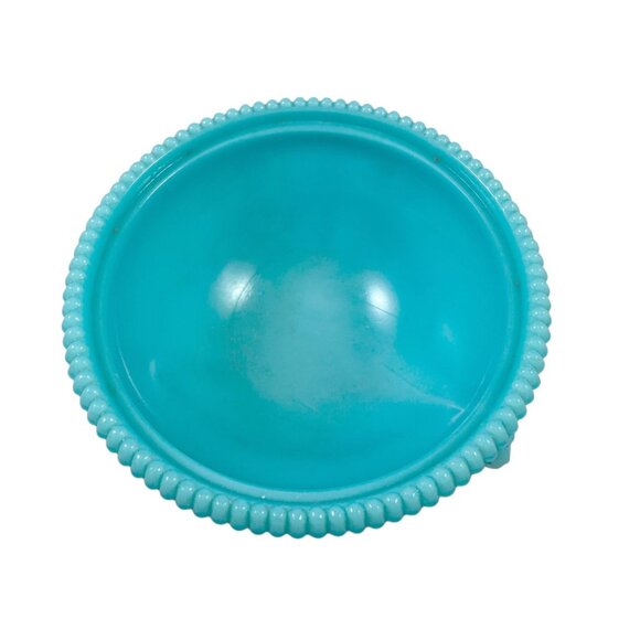 Westmoreland Blue Milk Glass Candy Dish Argonaut Shells Dolphins Vintage 1960s - Picture 3 of 10